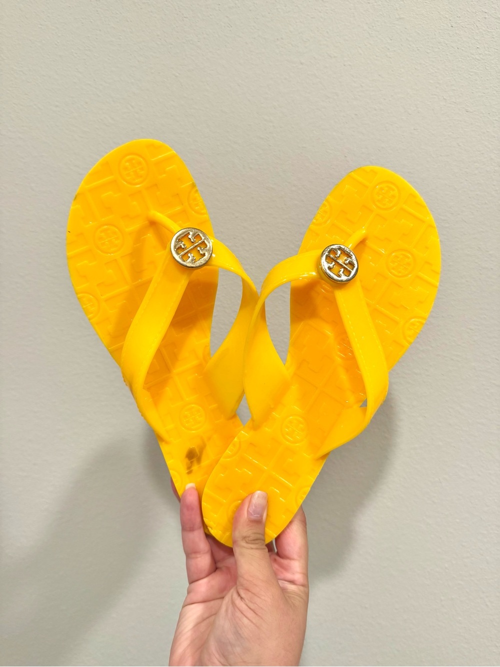 Tory Burch Bright Yellow Logo Jelly Flip Sandals